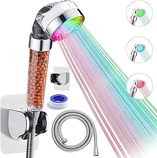 ZMKHJJG LED Shower Head Set, 3 Color Change Filter Shower Head, Water Saving Pressurization, Increase Water Pressure, Hand Shower with Hose