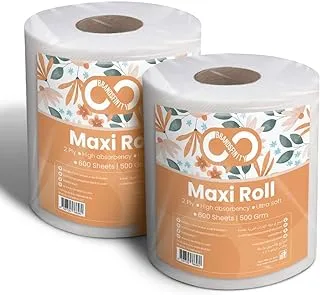 Brandsfinity Kitchen Paper Towel Roll, 2400 Sheets Diamond Embossed and Highly Absorbent for Efficient Cleaning, 1000g Maxi Roll - Pack of 2 (1200 Sheets X 2)