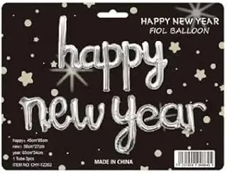 Silver Happy New Year Foil Balloon Banner Pack of 1, Happy New Year Letter Balloons, Happy New Year Banner Decorations New Years Eve Party Supplies Balloons, NYE Decorations