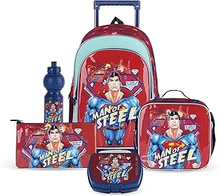 TRUCARE Warner Bros' Superman Man of Steel 5in1 Trolley School Bag Set | Kids Backpack Gift | Water Resistant,Box set 18