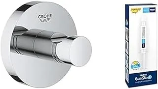 GROHE Start Robe Hook & QuickGlue A1 |QuickFix|Screw or Glue: No Drill Option and Extra Easy to Fit with Quick Glue|Concealed Fastening | Including Screws and Dowels|Size 45 mm | Chrome