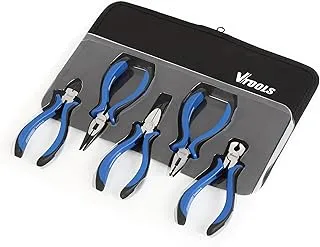 VTOOLS 5pcs Mini Cutting Pliers Set, Carbon Steel with Heat Treatment, Multi-Purpose Plier Kit for DIY and Electronic Repair,Wire Cutter, Tightening, Clamping, Twisting,Blue,VT2238