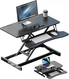 【TTQK】Pneumatic Height Adjustable Computer Desk Monitor Stand Desk Desk - Sit-stand Desk Converter Gas Spring Riser with Keyboard Tray and Grommet Mounting Hole (With USB extension)