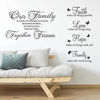 BPA® 2 Sheets Vinyl Wall Quotes Stickers Faith Hope Love Family Inspirational Wall Stickers Bible Verse Scripture Motivational Sayings Sticker for Home Classroom School Living Room Wall Decor (Classic