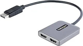 StarTech.com DP إلى Dual HDMI MST HUB - Dual HDMI 4K 60 هرتز - محول DisplayPort متعدد الشاشات مع كابل 1 قدم / 30 سم - DP 1.4 Multi Stream Transport Hub، DSC | HBR3 - DP إلى HDMI Splitter (MST14DP122HD)