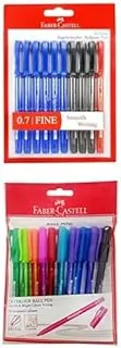 Faber-Castelltri flow ball pen 10pc assorted (6 blue + 3 black + 1 red) + Ball Pen Poly Bag Of 10Pc Assorted