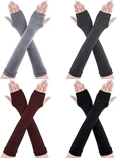 Bememo 4 Pairs Punk Gothic Long Fingerless Gloves Halloween Knitted Arm Warmer Elbow Length Gloves Thumb Hole Gloves