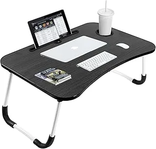 Sky-Touch Portable Folding Laptop Desk For Bed，With Ipad And Cup Holder Adjustable Lap Tray Notebook Stand， Foldable Non-Slip Legs Reading Table Tray For Working，Studying，Camping 60X40X28Cm Black