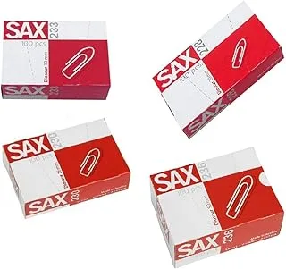 Sax Corrosion Resistant Steel Paper Clips (20MM, 26MM, 30MM, 50 MM) Paper Clips Bundle Pack,100 Piece of 4 Sizes.