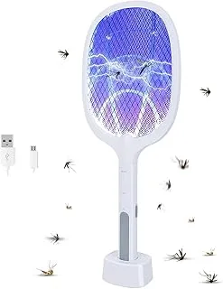 AWH Handheld Electric Fly Swatter, Powerful 3000 Volt Mosquito Killer Mosquitoes Lamp & Racket 2 in 1, USB Rechargeable Electric Bug Zapper with Grid 3-Layer Mesh for Home and Outdoor