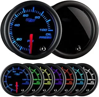 GlowShift Tinted 7 Color 100 PSI Oil Pressure Gauge Kit - Includes Electronic Sensor - Black Dial - Smoked Lens - for Car & Truck - 2-1/16