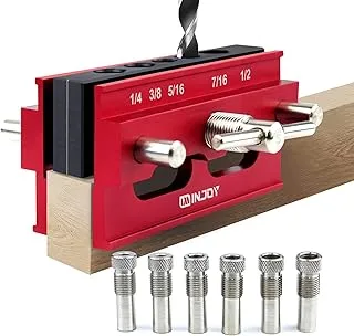 IMINJOY Self Centering Dowel Jig, Wood Dowel Drill Guide Tool with Step Drill Guide Bushings Set, Biscuit Joiner Woodworking Tools Drill Jig for Cabinets