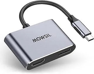 Mowsil USB Type C to Dual HDMI 4K High Definition Hub Adapter Splitter with USB 3.1 Port and Type-C Charging Port compatible with MacBook Pro Air, Surface Book 2,Chromebook Pixel