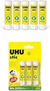 Uhu 45275-5 أعواد الغراء 4x Stic mit 1x Magic Stic 8.2 جم + عصا الصمغ المثبتة 8.2 جم مجموعة من 3 قطع بيضاء