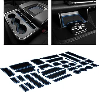 CupHolderHero for Chevy Silverado 1500 and GMC Sierra Accessories 2014-2022 Interior Cup Holder Inserts, Center Console Liner Mats, Door Pocket 33-pc Set (Crew Cab with Bench Seats) (Blue Trim)