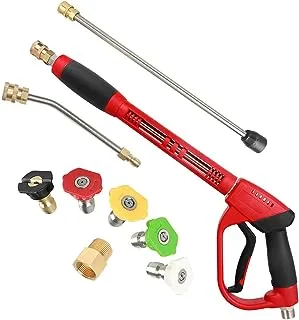 CHAVOR Upgraded High Pressure Washer Gun with Extension Replacement Wand, M22 Fitting Multifunctional Power Washer Gun,7 Inch Extension 30 Degree Curved Rod, 5 Nozzle Tips, 5000 PSI, 47 Inch