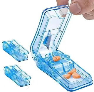 ECVV 2PCS Pill Cutters, Portable Tablet Cutter with Blade 2 In 1 Splitter Case for Pills Tablets Transparent Blue, Small Large Cut Half or Quarter…