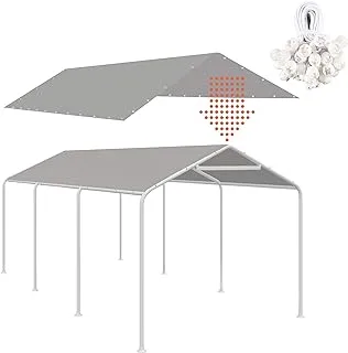 Thanaddo 10 x 20 Ft Carport Replacement Canopy Cover Garage Top Tent Shelter Tarp with Free 44 Ball Bungee Cords,Grey(Only Cover, Frame Not Include)