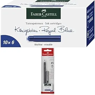 Faber-Castell Ink Cartridge Packet Of 6X10Pc Blue + Fountain Pen Carbon Design 6 Blue Ink Cartridges