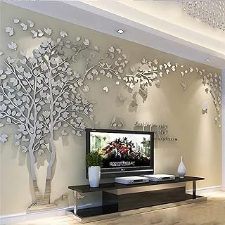 BPA® 3D Tree Wall Stickers - DIY Tree and Birds Wall Decals Family Couple Tree Stickers Murals Wall Decor for Living Room Bedroom TV Background Home Decorations(Silver Left, M-98X51in)