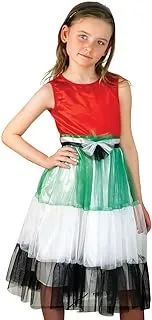 احتفالات اليوم الوطني لدولة الإمارات العربية المتحدة من ماد تويز مع فستان بفيونكة علم الإمارات العربية المتحدة للأطفال، مقاس متوسط ​​من 5 إلى 6 سنوات