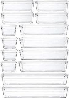 SKY-TOUCH 14pcs Clear Plastic Drawer Organizers Tray for Makeup Storage,4-Size Storage Organizer Divider Trays for Kitchen, Bathroom, Makeup Utensils and Office