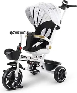 Baybee Dronee Tricycle for Kids, Baby Cycle with Parental Push Handle, Canopy, 360 ° Swivel Seat & Cup Holder | Kids cycle | Baby Tricycle for Kids 1 to 5 Years Boys Girls (White)