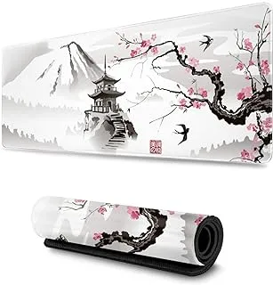 YISHOW Gaming Mouse Pad XL Japanese Pagoda and Cherry Blossom Branch Oversized Mouse Pad Desk Mat Mouse Pad with Stitched Edges Long Non-Slip Rubber Base 80x30cm