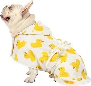 HDE Dog Bathrobe Super Absorbent Quick Drying Towel with Hood for All Dog Breeds Sizes S-XXL - White Rubber Ducks - S