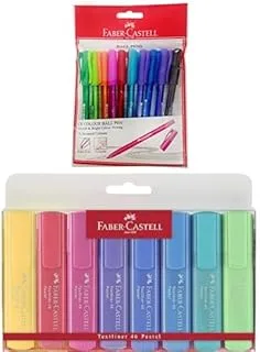 Faber-Castell Ball Pen 0.7Mm Poly Bag Of 10Pc + Faber-castell pastel highlighter wallet of 8pc