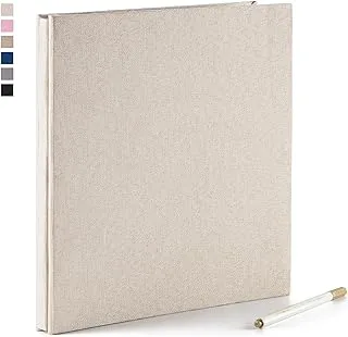 GYKDRSOIE Self Adhesive Photo Album, 40 Pages Linen Hardcover Magnetic Scrapbook, Burlap Cover for DIY Anniversary, Valentines Day, Travel Memory Book with A Metallic Pen and Stickers (Off White)