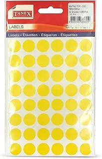 Tanex Round Self-Adhesive 48 Labels x 5 Sheets, 16 mm Diameter, Yellow