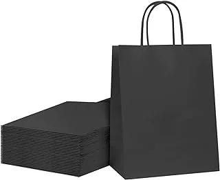 Black Party Bags Kraft Paper Gift Bags (35 CM Width x 32 CM Height x 18 CM Base Flap) Paper Bag with Strong Twisted Handles for Party Favor, Thanksgiving, Christmas,Wedding,Birthday - Pack Of 15