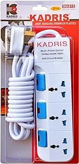 Kadris 813 Heavy Duty Power Strips Extension Cord with 3 Way Outlets and Individual Switches, 3 Meter Length, White