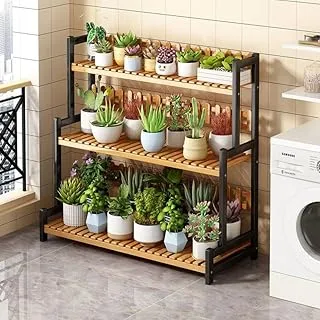 Vital 3 Tier Bamboo Plant Stand Widen Flower Pot Stand Display Rack for Indoor Outdoor Garden Greenhouse Patio Natural - VI-Self-16