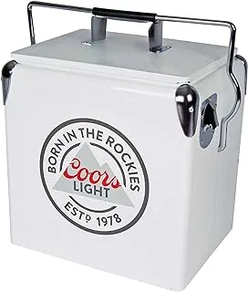 Coors Light Retro Ice Chest Cooler with Bottle Opener 13 L /14 Quart Vintage Style Ice Bucket for Camping, Picnic, Beach, RV, BBQs, Tailgating, Fishing