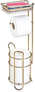 mDesign Free Standing Toilet Roll Holder Toilet Paper Holder For The Bathroom Metal Loo Roll Holder With Convenient Shelf And Storage Space For 2 Extra Rolls Colour One Size Soft Brass