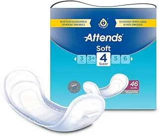 Attends Soft 4 Super Pads for Bladder Weakness | High Absorption and Discretion | For Sensitive Skin | Pack of 46 |