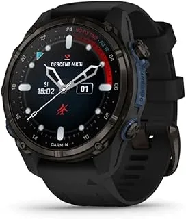 Garmin Descent Mk3i 43 mm Carbon Grey DLC Titanium Smartwatch with Silicone Band, Black