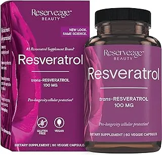 Reserveage Beauty Resveratrol 100Mg | Trans - Resveratrol | For Advanced Pro- Longevity Cellular Protection | Gluten Free | Vegan | 60 Veggie Capsules