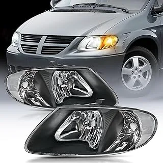 مجموعة المصابيح الأمامية Nilight لسيارة 2001 2002 2003 2004 2005 2006 2007 Chrysler Town & Country 2001-2003 Voyager 2001-2007 Dodge Grand Caravan استبدال غطاء أسود عاكس شفاف، ضمان لمدة عامين