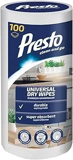 Presto Universal Dry Wipes, 100 Super Absorbent Wipes | Durable and Gentle for All Surfaces | Ideal for Furniture, Kitchen, Floors, and Bathroom