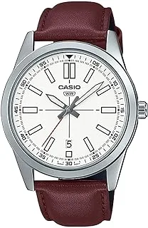 Casio Men's Watch - MTP-VD02L-7EUDF Silver Dial, Brown Band