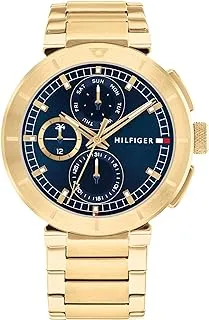 Tommy Hilfiger MEN'S NAVY DIAL IONIC PLATED THIN GOLD STEEL BRACELET WATCH - 1792118