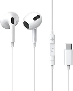سماعة رأس Fitto Type C، سماعات أذن سلكية USB C، ميكروفون وتحكم في مستوى الصوت، لهاتف iPhone Samsung، أبيض
