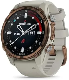 Garmin Descent Mk3i 43 mm Bronze PVD Titanium Smartwatch with Silicone Band, French Grey