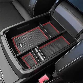 EDBETOS Center Console Organizer Tray Compatible with Volkswagen Atlas Accessories 2018 2019 2020 2021 2022 2023 Secondary Armrest Storage Glove Box Divider ABS Black Materials (Red Line)