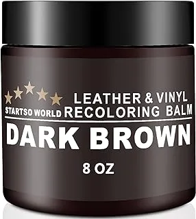 STARTSO WORLD Leather-Recoloring-Balm-Repair-Cream-Kit for Restoration Dark Brown Couches, Sofa, Furniture Color Dye Restorer-8oz with Tool kit 3 pcs Sponges, 1pcs Spoon, 1pcs Brush,1 Pair Gloves