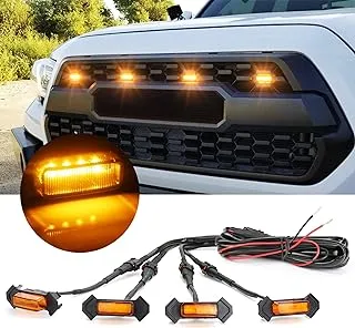 LED Grille Lights Amber Yellow with Fuse for Tacoma TRD PRO Front Grille 2016 2017 2018 (4PCS, Amber Shell with Amber Light)