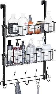 LUCYCAZ Over The Door Hooks Organizer, Door Hanger Towel Rack with 10 Coat Hooks & 2 Mesh Basket Over The Door Shelf, Back of Door Storage Organizer for Barthroom Kitchen Hanging Towel Clothes (Black)